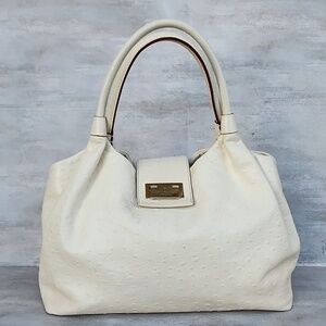 KATE SPADE NY STEVIE WINDSOR SQUARE IVORY OSTRICH LEATHER  SATCHEL BAG